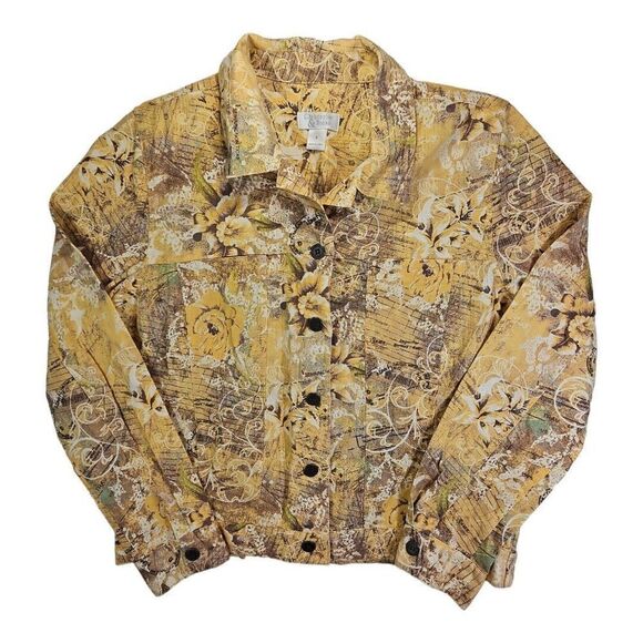 Christopher & Banks Linen Blend Yellow Floral Jean Style Jacket Size S - Picture 1 of 10